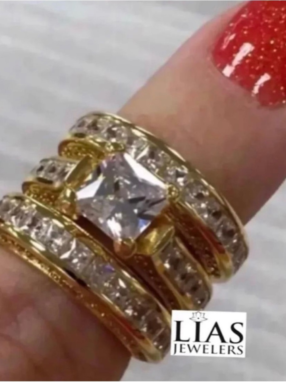 Gold Stackable CZ Ring Set - White Center Stone